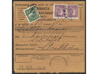 Sweden. Facit 144A, 179A cover , 10+2×20 öre on money order with return receipt (A.R.) …