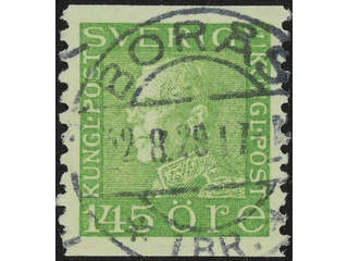 Sweden. Facit 195 used , 145 öre yellow-green. EXCELLENT cancellation BORÅS 22.8.29.