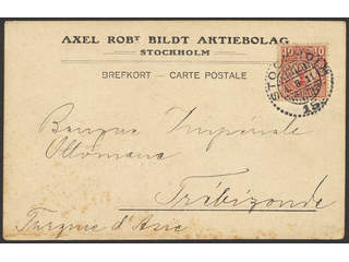 Sweden. Facit 82 cover , 10 öre on postcard sent from STOCKHOLM 15 4.8.11 to Trebizonde …
