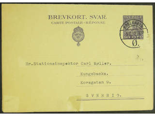 Sweden. Postal stationery, Double postcard, Facit bKd25, Replycard 10+10 öre with …