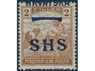 Yugoslavia. Michel 66 ★★, 1916 SHS overprint 2 f ochre with heavy misplaced overprint …