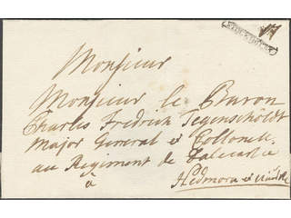 Sweden. A county. STOCKHOLM, ribbon postmark. Type 1 on cover dated "1724" by pen, sent …