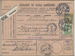 Sweden. Facit 77, 79 cover , 5 öre + 1 kr on address card for cash on delivery parcel …