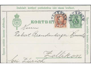 Sweden. Facit 52, 54, bKe7 on brev, 5+10 öre on postcard 5 öre sent with cash on …