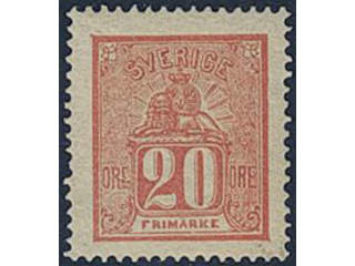 Sweden. Facit 16e ★, 20 öre red. One slightly short perf. Superb centering. Opinion …