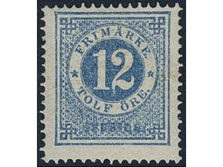 Sweden. Facit 21k ★, 12 öre blue-light blue. Colour fresh. Opinion (shade) by O.P. …