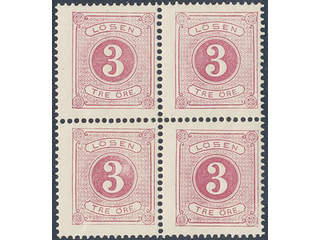 Sweden. Postage due Facit L2v ★★/★, 3 öre red, perf 14 on carton paper in fresh block of …