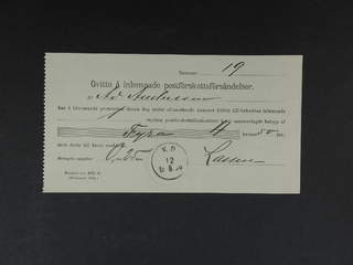 Sweden. Postal document. Blankett n:r 137, b (Februari 1894), four receipts for cash on …