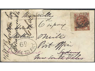 Britain. Michel 32 cover , 1867 Queen Victoria 10 d red-brown, watermark Spray of Rose …