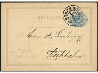 Sweden. Postal stationery, Single postcard, Facit bKe1AIb, Postcard 12 öre light blue …