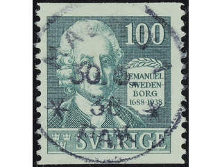 Sweden. Facit 260 used , 1938 Emanuel Swedenborg 100 öre dull green. EXCELLENT …