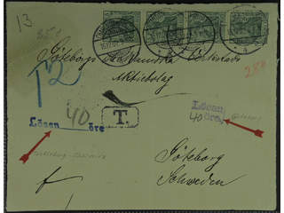 Sweden. Incoming stamped mail. Germany. 4x5 pf on insufficiently prepaid 2-fold cover …