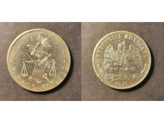 Mexico 1 peso 1870 Zs H, AU/UNC, lätt rengjord