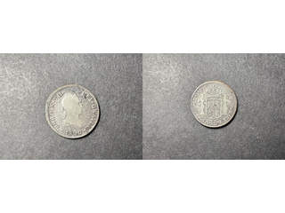 Peru Ferdinand VII (1808-1824) 2 reales 1820, F-VF lätt rengjord