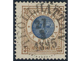 Sweden, Sverige, Sverige, Sverige. Facit 49b used, 1 Krona yellowish brown/dark blue on …