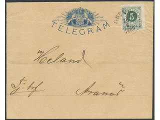Sweden. Facit 43 on cover, 5 öre green. 5 öre on telegram cover sent from GRENNA …