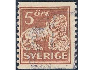 Sweden. Facit 142Acz used , 5 öre brown red type II vertical perf 9¾, wmk inverted lines …