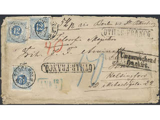 Sweden. Facit 21m on cover, 3 x 12 öre on insufficiently prepaid cover sent to Finland …