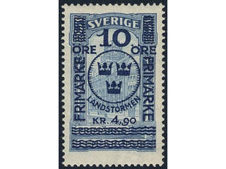 Sweden, Sverige, Sverige, Sverige. Facit 125 ★, 1916 Landstorm II 10+4,90 / 5 kr blue. …