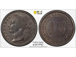 Straits Settlements Queen Victoria (1837-1901) 10 cents 1873, XF, PCGS AU53 tonad