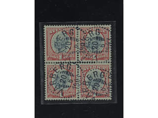 Sweden. Facit 60 used , 1900 Oscar II 1 Kr black/red. Reconstructed block of four …