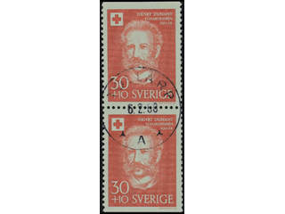 Sweden. Facit 502BB used , 1959 Centenary of the Red Cross 30+10 öre red, pair. …