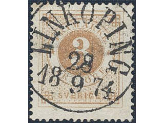 Sweden. Facit 17e used , 3 öre orange-brown. EXCELLENT cancellation LINKÖPING 28.9.1874.