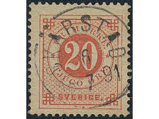 Sweden. Facit 46d used, 20 öre dark orange-red on yellowish paper. Superb cancellation …