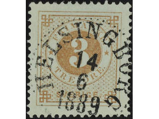 Sweden. Facit 41a used , 3 öre yellowish brown. EXCELLENTcancellation HELSINGBORG …
