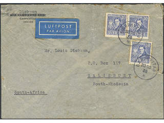 Sweden. Facit 322 cover, 3×30 öre on air mail cover sent from GARPHYTTAN 20.10.39 to the …