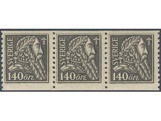 Sweden. Facit 155bbz ★★ , 1921 Gustaf Vasa 140 öre olivish grey-black vertical perf 9¾ …