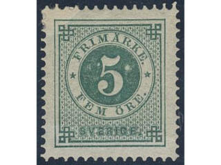 Sweden. Facit 30b ★, 5 öre dull bluish green. Weak fold. Superb–EXCELLENT centering. …