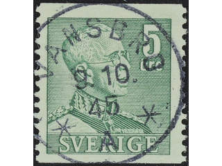 Sweden. Facit 271Aa used , 1939 Gustaf V large numerals 5 öre blue-green perf at two …