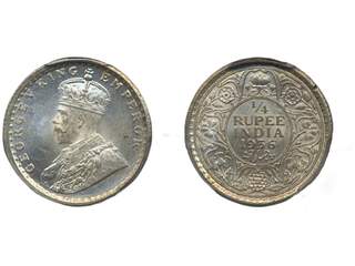 Coins, India. George V (1910-1936), KM 524, ¼ rupee 1936 C. Graded by PCGS as MS64. …