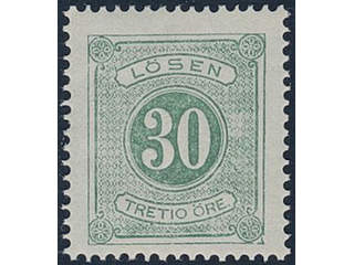 Sweden. Postage due Facit L8b1 ★★, 30 öre green, perf 14. Opinion (shade) by O.P. SEK 1900