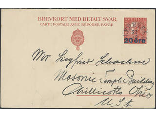 Sweden. Postal stationery, double postcard Facit bKd24 , Reply card 20/25 öre with …