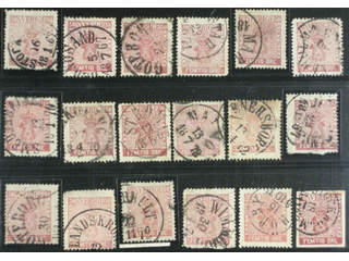 Sweden. Facit 12 used , 50 öre red, eighteen used copies. Shades, varieties, …