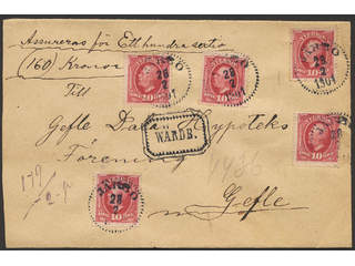 Sweden. Facit 53 cover , WÄRDE, frankerat med 5×10 öre från JÄRBO 28.2.91 sänt till Gävle.