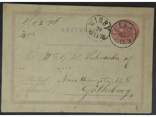 Sweden. Facit bKe3A, I county. FÅRÖ 29.11.1876. Postcard sent via WISBY 29.11.1876 to …