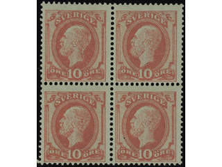 Sweden. Facit 45 ★★ , 1886 Oscar II with posthorn on back 10 öre red in block of four. …