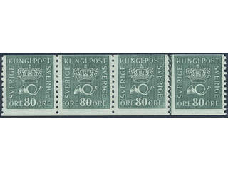 Sweden. Facit 165c ★★ , 80 öre dark blue-green on soft paper in strip of four.