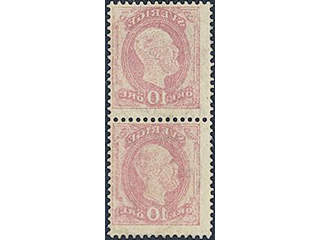 Sweden. Facit 39v3 used , 1885 Oscar II, letterpress 10 öre red, in pair, with set-off …