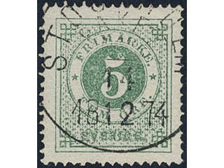 Sweden, Sverige, Sverige, Sverige. Facit 19f v6 used, 5 öre dark green, grainy print, …