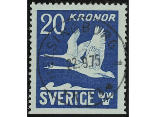 Sweden. Facit 337B used , 1953 Flying Swans 20 Kr blue, perf at three sides. EXCELLENT …