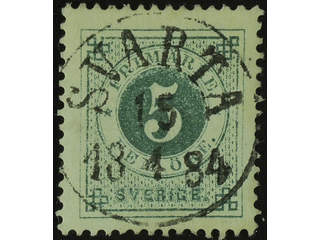 Sweden. Facit 30h used , 5 öre bluish dark-green on soft paper. EXCELLENT cancellation …