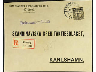 Sweden. Facit 104 cover , 27/80 öre on registered cover sent from GÖTEBORG 13.12.18 to …