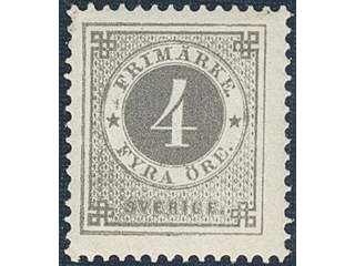 Sweden. Facit 42a ★, 4 öre deep grey. One weakly bent corner perf., otherwise very …