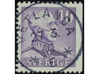 Sweden. Facit 273B used , 1939 Gustaf V large numerals 10 öre violet, perf at three …