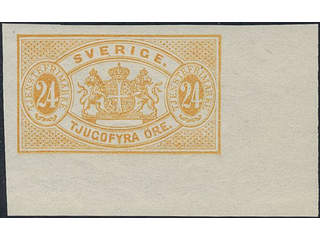 Sweden. Official Facit Tj7v1g ★, 24 öre orange-gul, imperf, with corner sheet margin. …