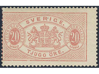Sweden. Official Facit Tj18 ★ , 20 öre red, perf 13. A few short perfs. SEK 1700